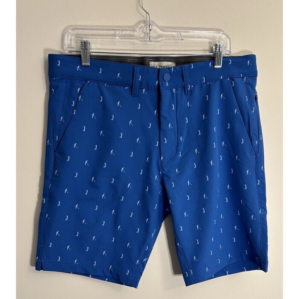 TEE TIME Performance Golf Shorts Mens 32 Stretch Blue Golfer Print 9" Pockets